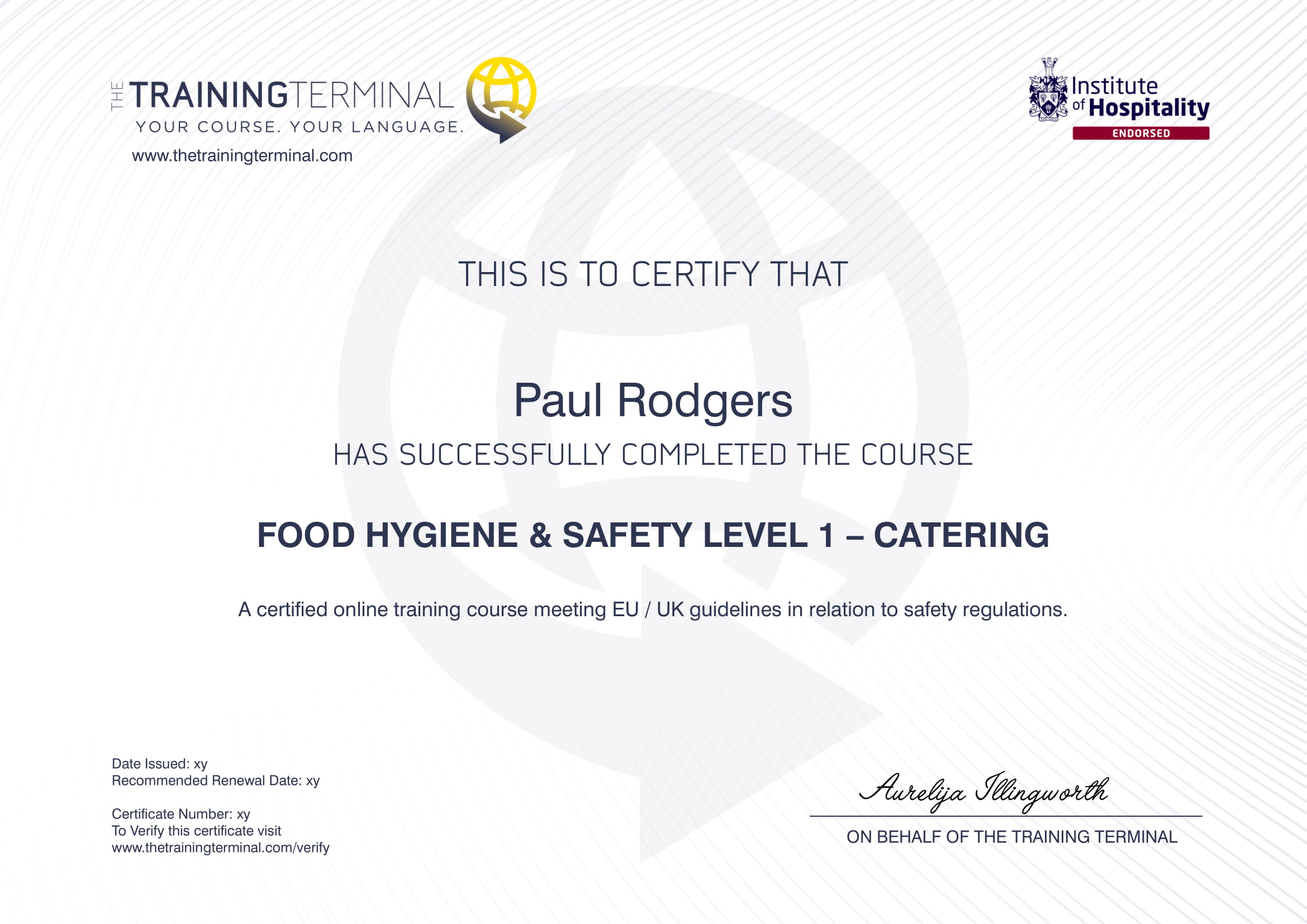 Food Safety Level 1 Food Hygiene Level 1 The Training Terminal